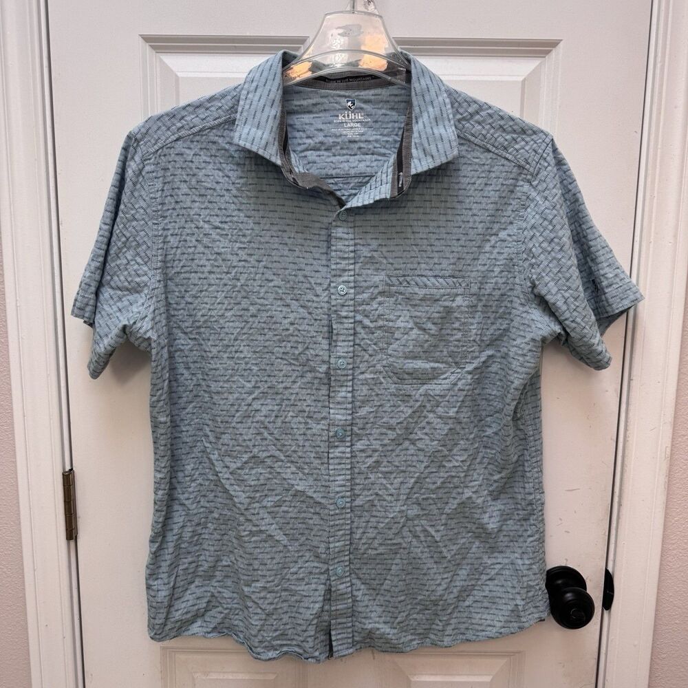 Kuhl Provok Shirt Mens Sz L Blue Short Sleeve Button Front Performance Hiking